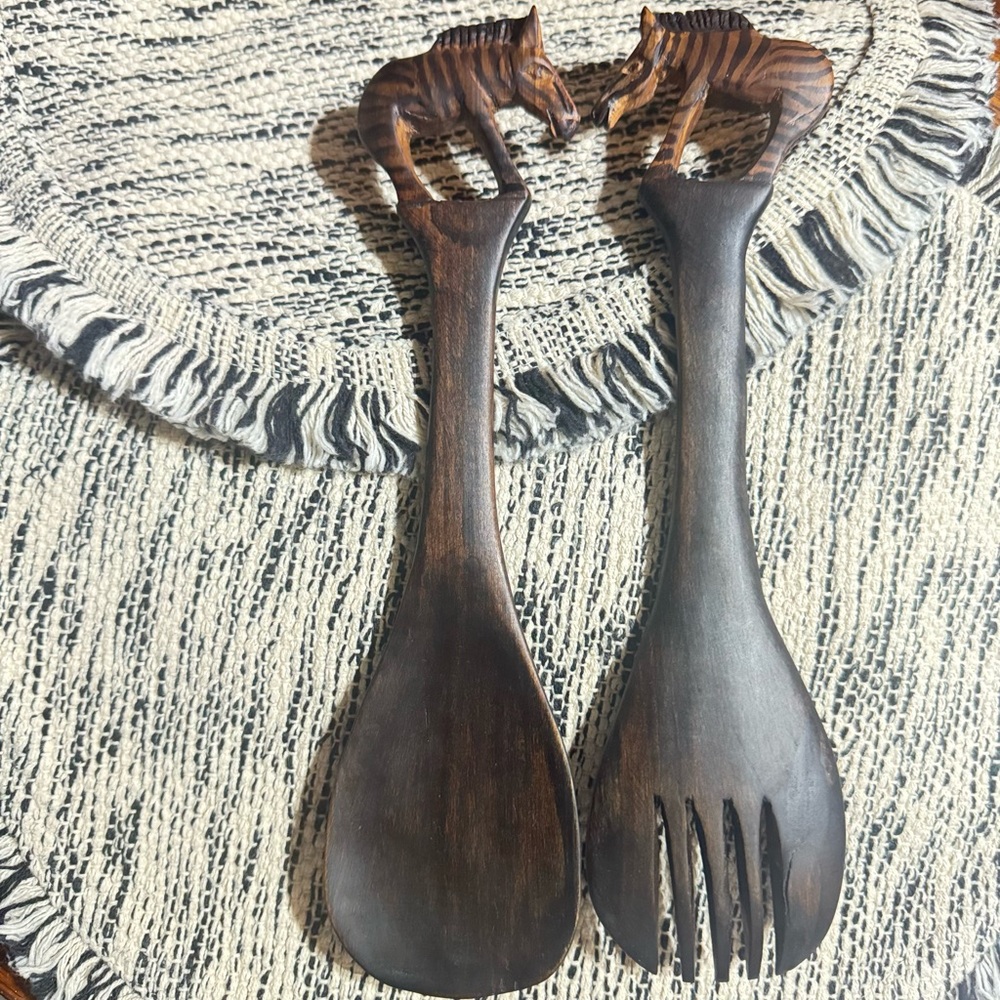 Hand Carved Wooden Zebra Kitchen Decorative Utensils